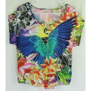 Boston Proper Artsy Blouse Top Butterfly Colorful Cap Sleeve Womens Size 2